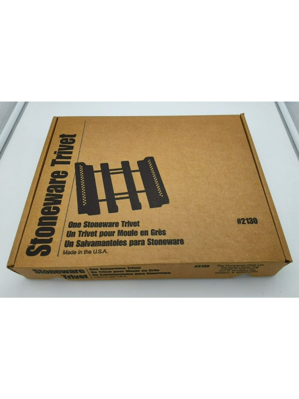 Pampered Chef Stoneware Trivet #2130, Wood Table Holder In Box, checker pattern